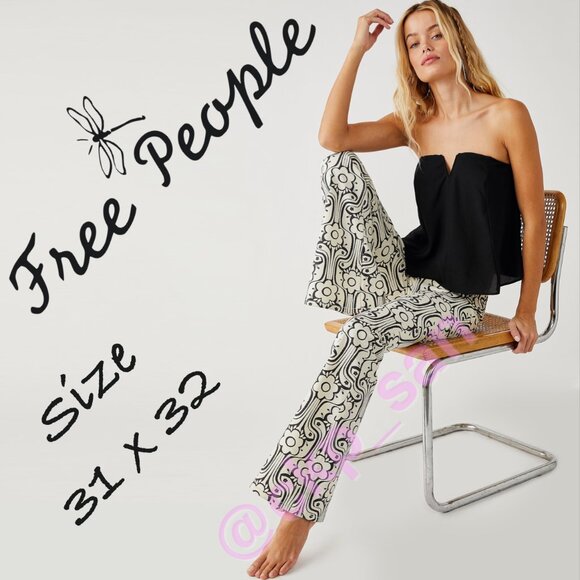 Free People Penny Pull On Printed Flare Jeans Sz 31 - Picture 1 of 15